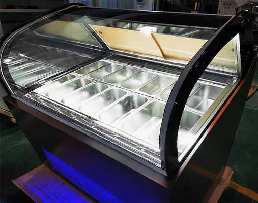 Commercial 427L Ice Cream Showcase Freezer 14 Pans Coffee Brown Color